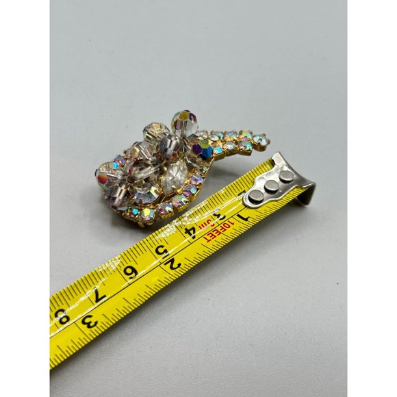 Vintage Paisley Brooch with AB Beads Smokey Grey Rhinestones Gold Tone Setting - Picture 7 of 7